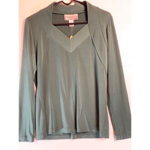 Simonton Says Square‎ Neck Top Long Sleeve Career Blouse Green Size S